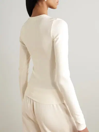 ÉTERNE Ribbed-knit Henley Top | Thumbnail 3