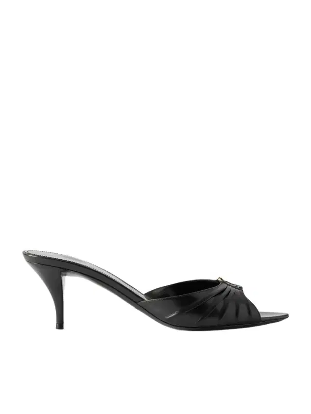 Babylone Embellished Gathered Glossed-leather Mules