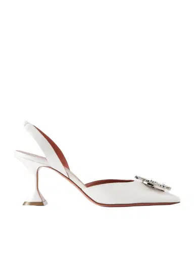Amina Muaddi Begum Swarovski Crystal-embellished Satin Slingback Pumps | Thumbnail 1 Amina Muaddi Begum Swarovski Crystal-embellished Satin Slingback Pumps | Thumbnail 1