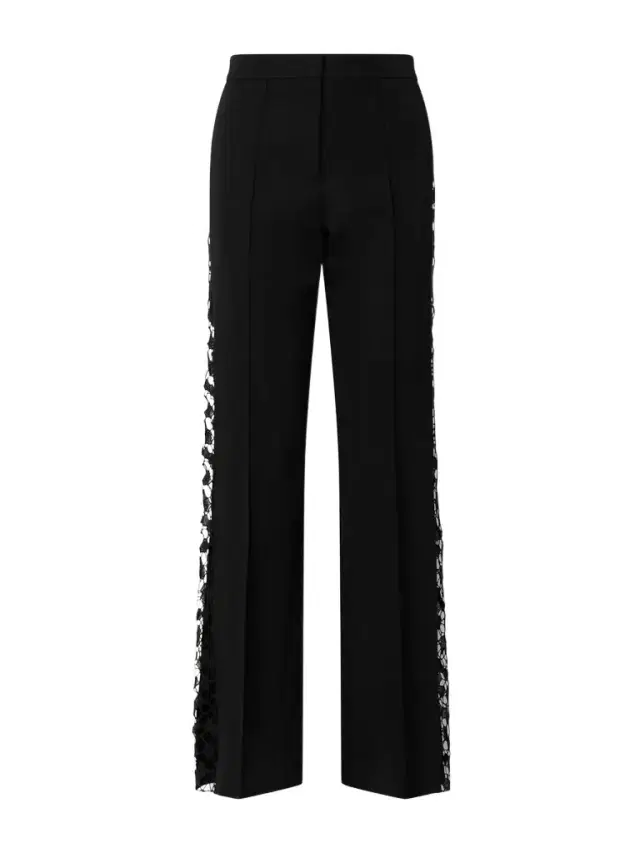 Lace-trimmed Cotton And Silk-blend Straight-leg Pants