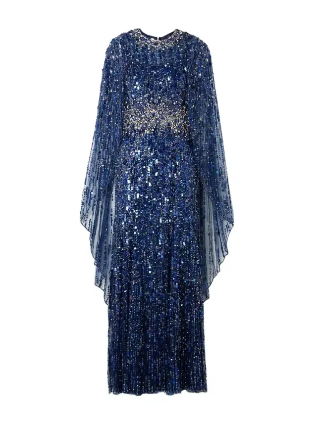 Honey Dew Cape-effect Embellished Tulle Gown