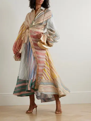 Zimmermann Rebellion Patchwork Striped Linen And Silk-blend Voile Midi Wrap Dress | Thumbnail 2