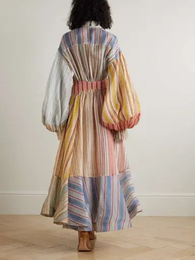 Zimmermann Rebellion Patchwork Striped Linen And Silk-blend Voile Midi Wrap Dress | Thumbnail 3