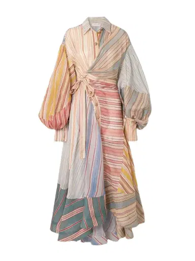 Zimmermann Rebellion Patchwork Striped Linen And Silk-blend Voile Midi Wrap Dress | Thumbnail 1