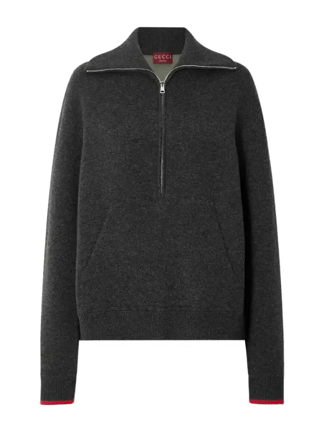 Striped Wool-blend Half-zip Polo Sweater