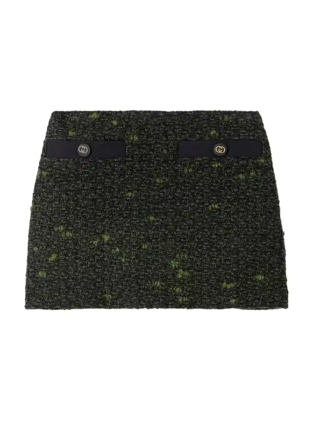 Button-embellished Wool-blend Bouclé Mini Skirt