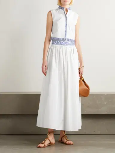 Emporio Sirenuse Andorra Iris Cropped Embroidered Cotton-blend Poplin Top | Thumbnail 2 Emporio Sirenuse Andorra Iris Cropped Embroidered Cotton-blend Poplin Top | Thumbnail 2