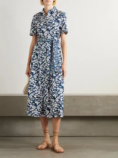 Emporio Sirenuse Claudia Belted Pleated Floral-print Cotton Midi Dress | Thumbnail 2