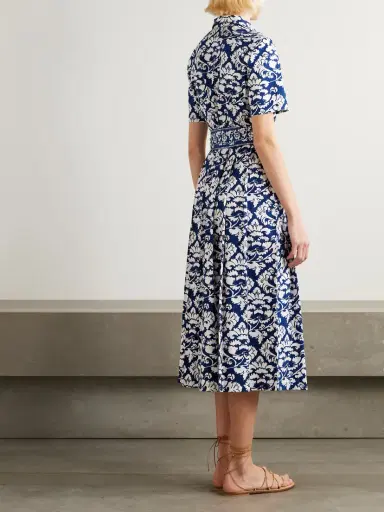 Emporio Sirenuse Claudia Belted Pleated Floral-print Cotton Midi Dress | Thumbnail 3