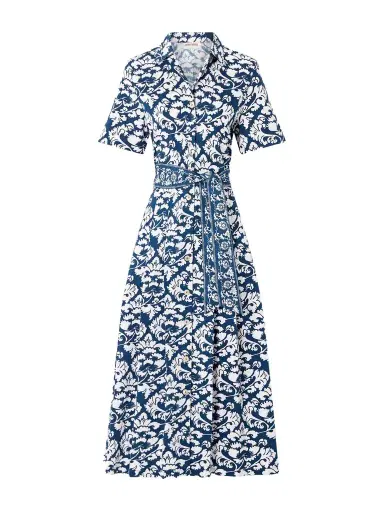 Emporio Sirenuse Claudia Belted Pleated Floral-print Cotton Midi Dress | Thumbnail 1