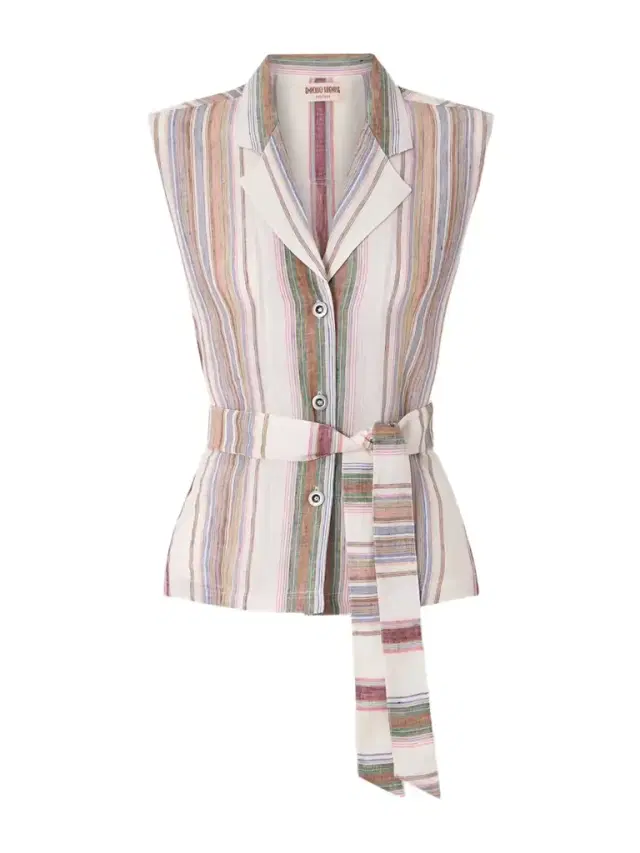 Denia Belted Striped Linen Vest