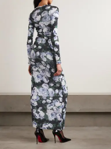 Stella McCartney Gathered Floral-print Stretch-mesh Maxi Dress | Thumbnail 3 Stella McCartney Gathered Floral-print Stretch-mesh Maxi Dress | Thumbnail 3