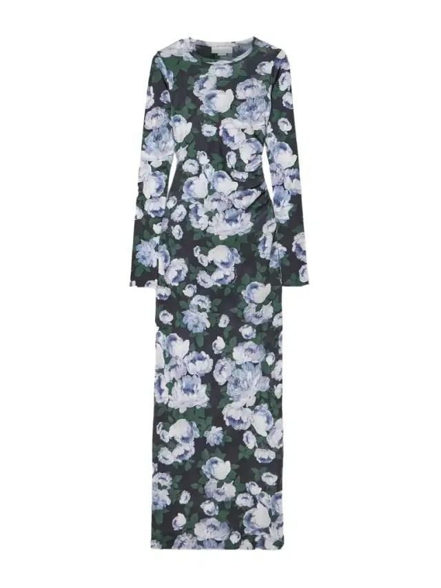 Gathered Floral-print Stretch-mesh Maxi Dress