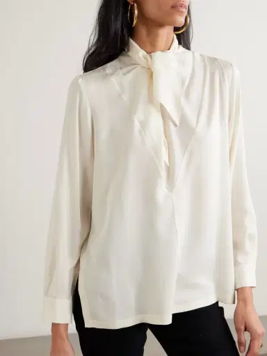 Max Mara Tie-detailed Silk Crepe De Chine Blouse | Thumbnail 3 Max Mara Tie-detailed Silk Crepe De Chine Blouse | Thumbnail 3