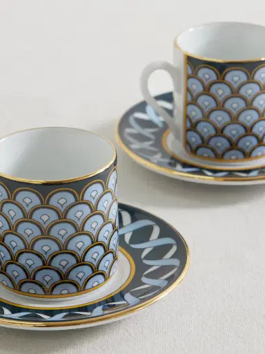 La DoubleJ Impero Set Of Two Gold-plated Porcelain Espresso Cups And Saucers | Thumbnail 3