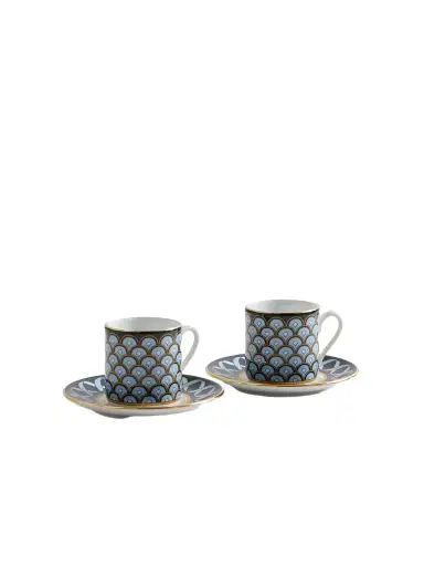 La DoubleJ Impero Set Of Two Gold-plated Porcelain Espresso Cups And Saucers | Thumbnail 1