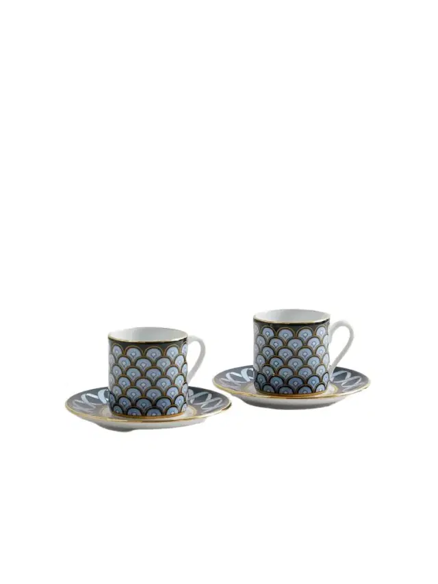 La DoubleJ Impero Set Of Two Gold-plated Porcelain Espresso Cups And Saucers