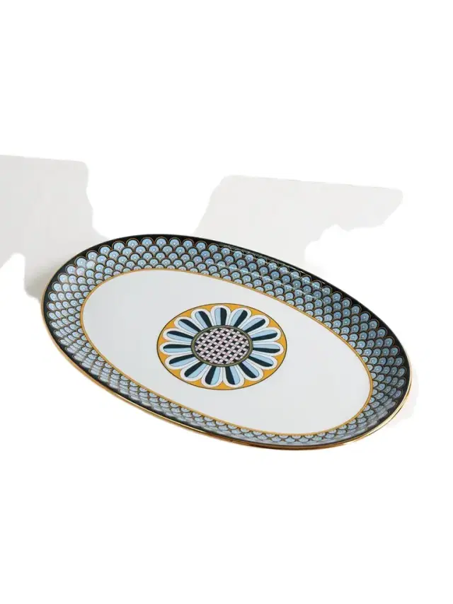 La DoubleJ Oval Gold-plated Porcelain Platter