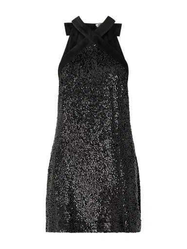 Simkhai Isla Velvet-trimmed Sequined Jersey Halterneck Mini Dress | Thumbnail 1 Simkhai Isla Velvet-trimmed Sequined Jersey Halterneck Mini Dress | Thumbnail 1