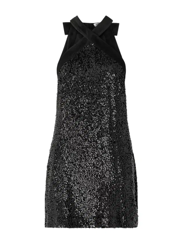 Isla Velvet-trimmed Sequined Jersey Halterneck Mini Dress