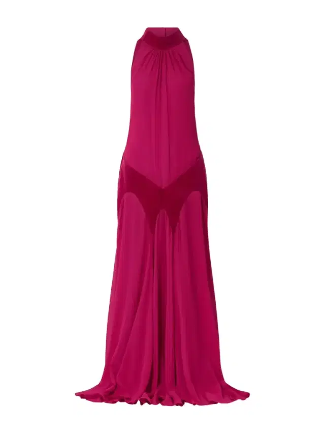 Cotton Velvet-trimmed Gathered Silk-georgette Turtleneck Gown