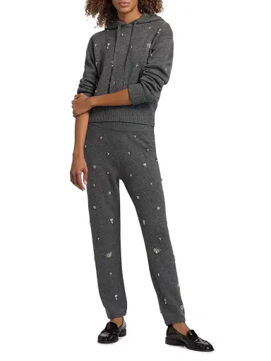 SIMKHAI Women's Karmen Crystal-Embellished Wool-Blend Hooded Top - Charcoal Grey | Thumbnail 2 SIMKHAI Women's Karmen Crystal-Embellished Wool-Blend Hooded Top - Charcoal Grey | Thumbnail 2