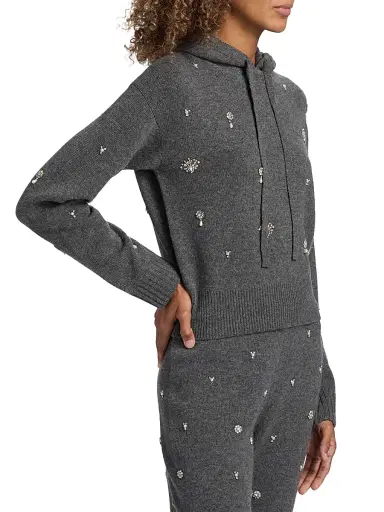 SIMKHAI Women's Karmen Crystal-Embellished Wool-Blend Hooded Top - Charcoal Grey | Thumbnail 4 SIMKHAI Women's Karmen Crystal-Embellished Wool-Blend Hooded Top - Charcoal Grey | Thumbnail 4