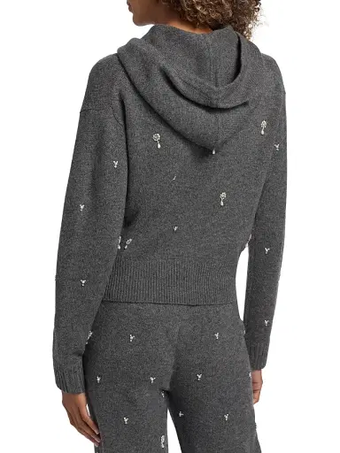 SIMKHAI Women's Karmen Crystal-Embellished Wool-Blend Hooded Top - Charcoal Grey | Thumbnail 5 SIMKHAI Women's Karmen Crystal-Embellished Wool-Blend Hooded Top - Charcoal Grey | Thumbnail 5