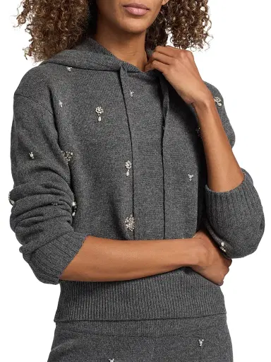 SIMKHAI Women's Karmen Crystal-Embellished Wool-Blend Hooded Top - Charcoal Grey | Thumbnail 6 SIMKHAI Women's Karmen Crystal-Embellished Wool-Blend Hooded Top - Charcoal Grey | Thumbnail 6