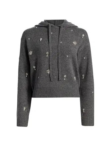 SIMKHAI Women's Karmen Crystal-Embellished Wool-Blend Hooded Top - Charcoal Grey | Thumbnail 1 SIMKHAI Women's Karmen Crystal-Embellished Wool-Blend Hooded Top - Charcoal Grey | Thumbnail 1