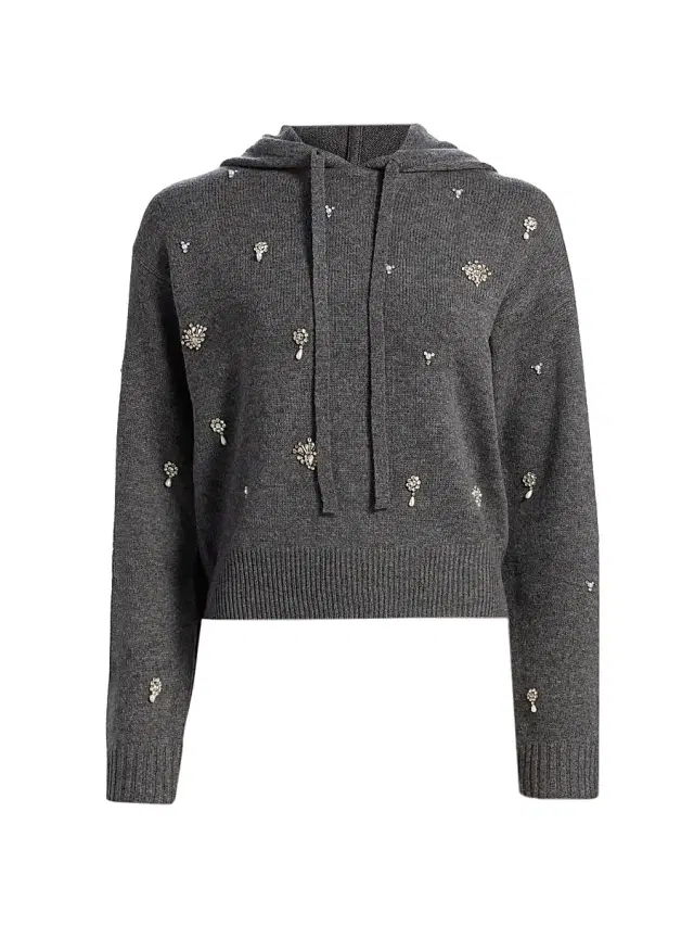 Women's Karmen Crystal-Embellished Wool-Blend Hooded Top - Charcoal Grey