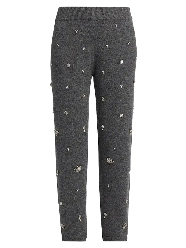 Women's Kandace Embellished Wool-Cashmere Joggers - Charcoal Grey