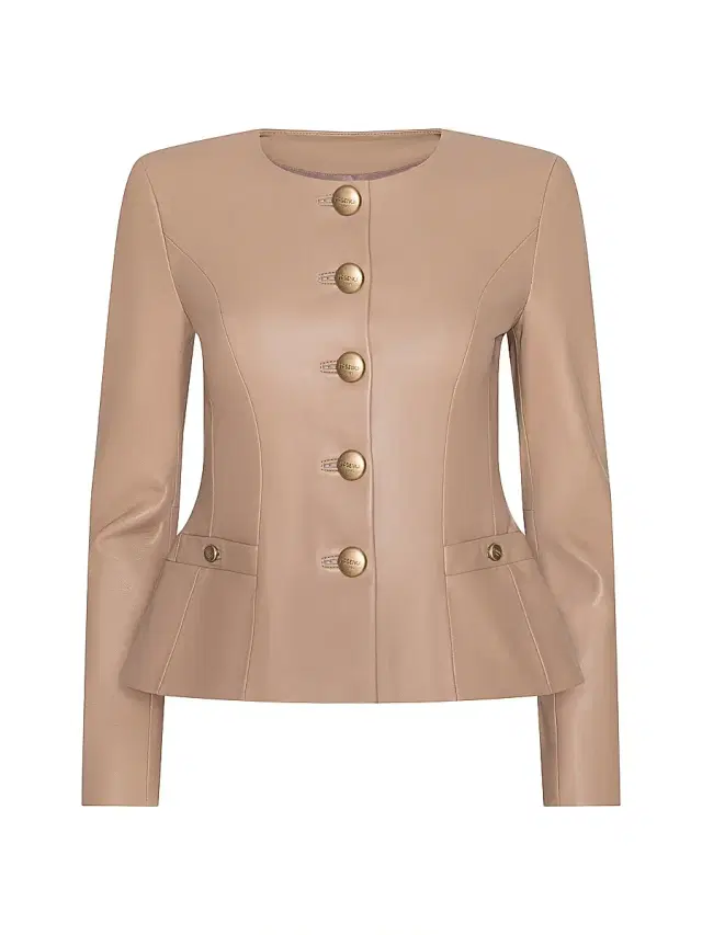 L'AGENCE Women's Mariella Leather Blazer - Cappuccino