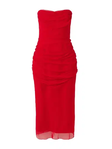 Carolina Herrera Strapless Draped Silk-chiffon Midi Dress | Thumbnail 1 Carolina Herrera Strapless Draped Silk-chiffon Midi Dress | Thumbnail 1