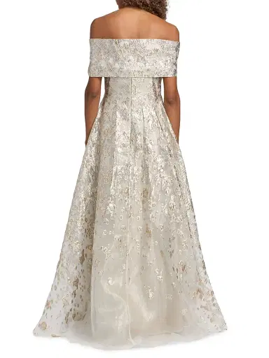 Rene Ruiz Collection Women's Off-The-Shoulder Metallic Ball Gown - Silver Gold - Size 16 | Thumbnail 5