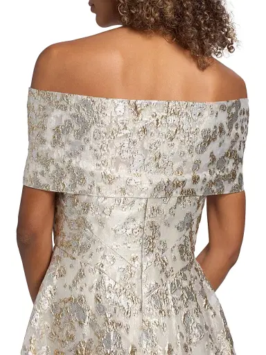 Rene Ruiz Collection Women's Off-The-Shoulder Metallic Ball Gown - Silver Gold - Size 16 | Thumbnail 6