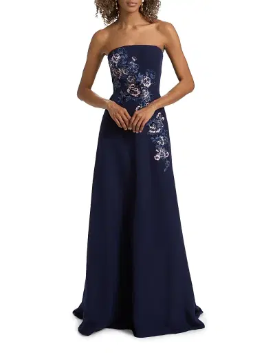 Rene Ruiz Collection Women's Embroidered Floral Crepe Strapless Column Gown - Navy | Thumbnail 2 Rene Ruiz Collection Women's Embroidered Floral Crepe Strapless Column Gown - Navy | Thumbnail 2