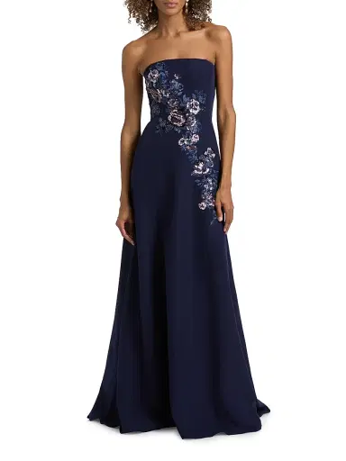 Rene Ruiz Collection Women's Embroidered Floral Crepe Strapless Column Gown - Navy | Thumbnail 3 Rene Ruiz Collection Women's Embroidered Floral Crepe Strapless Column Gown - Navy | Thumbnail 3