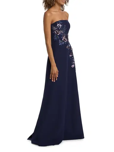 Rene Ruiz Collection Women's Embroidered Floral Crepe Strapless Column Gown - Navy | Thumbnail 4 Rene Ruiz Collection Women's Embroidered Floral Crepe Strapless Column Gown - Navy | Thumbnail 4