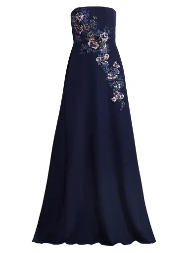Rene Ruiz Collection Women's Embroidered Floral Crepe Strapless Column Gown - Navy | Thumbnail 1 Rene Ruiz Collection Women's Embroidered Floral Crepe Strapless Column Gown - Navy | Thumbnail 1