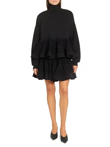 Alaïa Women's Lace-Trim Peplum Turtleneck Sweater - Noir | Thumbnail 2 Alaïa Women's Lace-Trim Peplum Turtleneck Sweater - Noir | Thumbnail 2