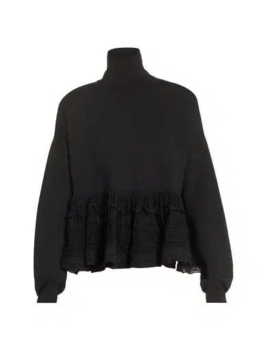 Alaïa Women's Lace-Trim Peplum Turtleneck Sweater - Noir | Thumbnail 1 Alaïa Women's Lace-Trim Peplum Turtleneck Sweater - Noir | Thumbnail 1