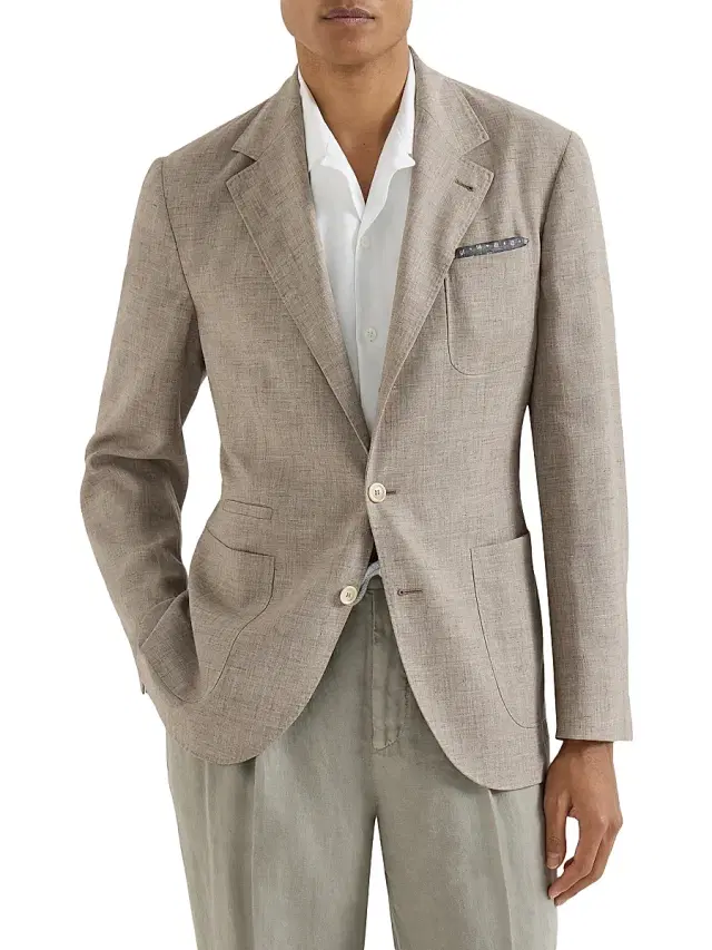Men's Wool, Silk and Linen Slubbed Fresco Deconstructed Blazer - Brown
