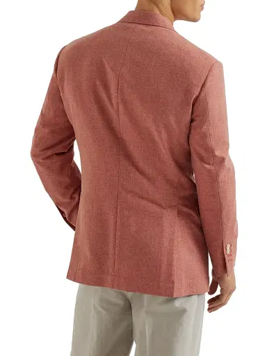 Brunello Cucinelli Men's Virgin Wool, Cotton and Silk Mouliné One and a Half Breasted Tailor Blazer - Orange | Thumbnail 3 Brunello Cucinelli Men's Virgin Wool, Cotton and Silk Mouliné One and a Half Breasted Tailor Blazer - Orange | Thumbnail 3