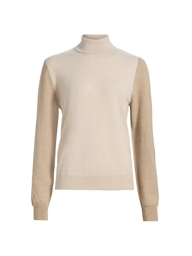 Women's Tonal Colorblocked Wool Sweater - Beige Camel