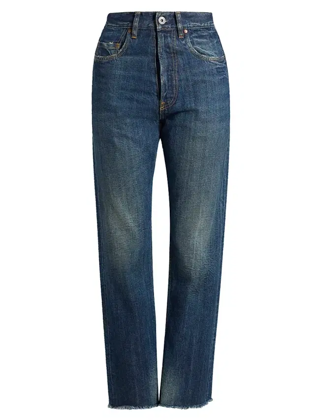 Maison Margiela Women's Frayed Hem Cotton Jeans - Blue Wash