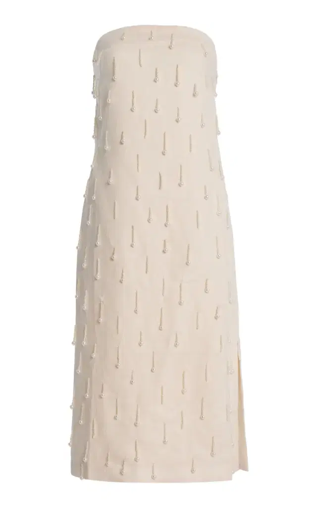 Andres Otalora Exclusive Coquetas Embellished Linen Midi Dress