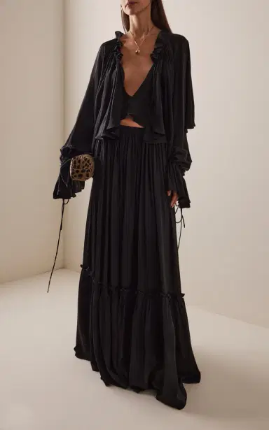 FRANÇOISE Jade Satin Maxi Skirt | Thumbnail 2