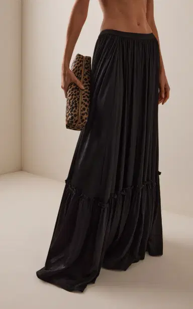 FRANÇOISE Jade Satin Maxi Skirt | Thumbnail 3