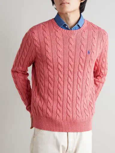 Polo Ralph Lauren Logo-Embroidered Cable-Knit Cotton Sweater - Men | Thumbnail 3